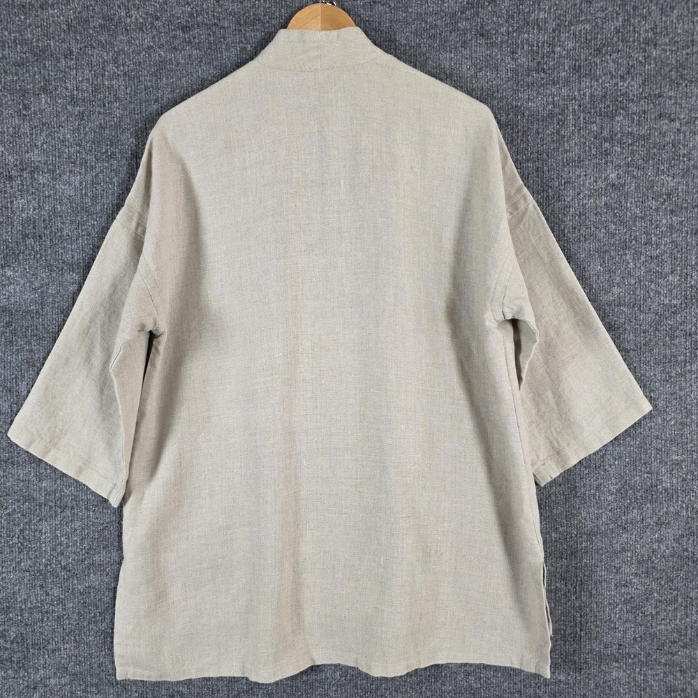 Eileen Fisher Organic Linen Top  XS Beige Kimono Open Front Cardigan Lagenlook - Picture 3 of 8